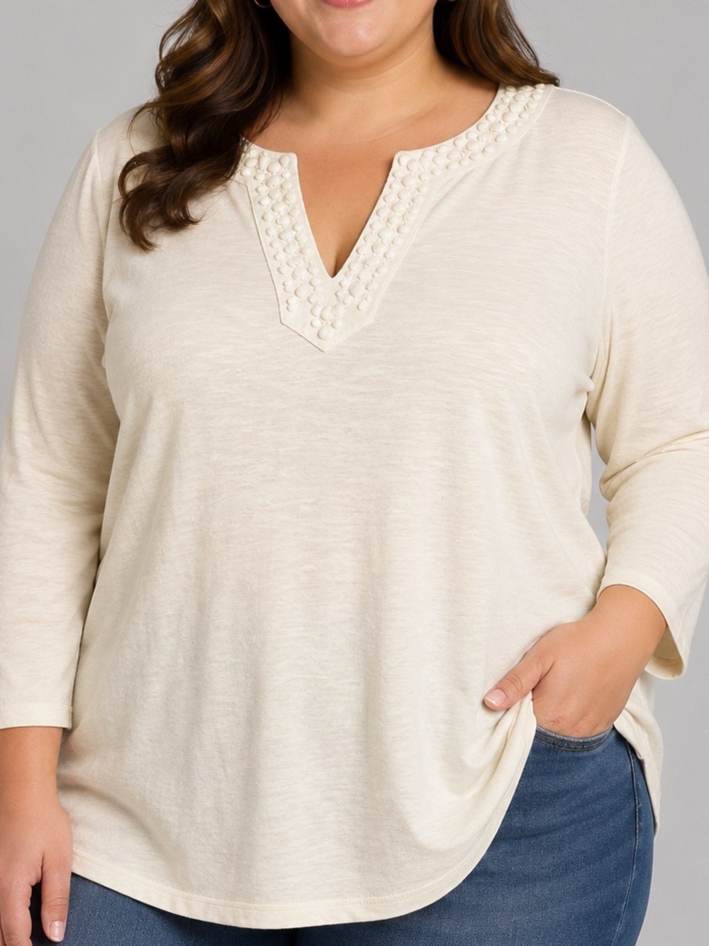 ANN TAYLOR LOFT Long Sleeve Beaded V Neckline Tee size XL